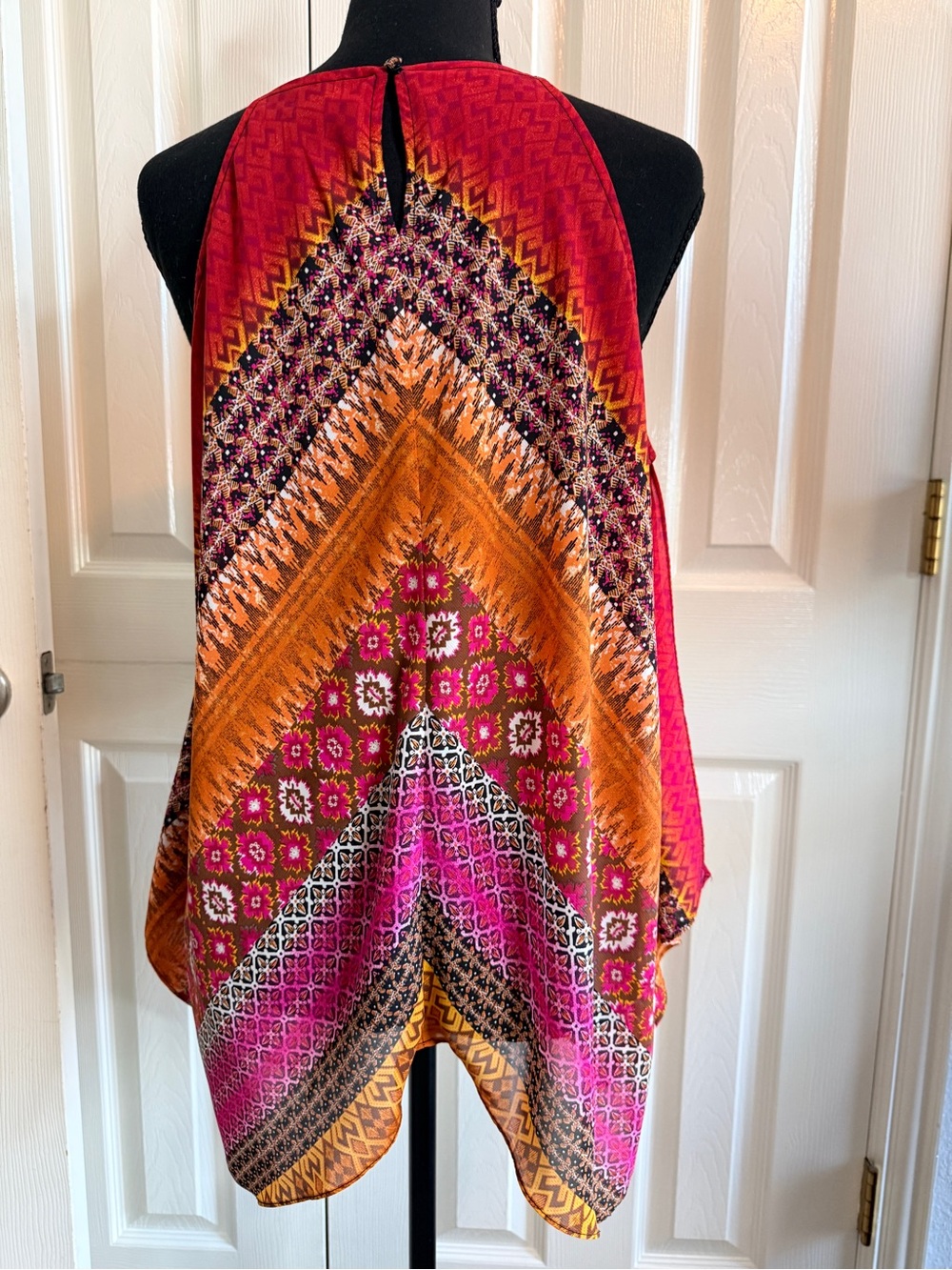 Coco Bianco Boho Chevron Halter Handkerchief Tunic Top size medium - Picture 4 of 8